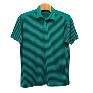 Callaway Golf athletic Polo Shirt‎ Mens 2XLT Green Teal Striped Athletic Casual